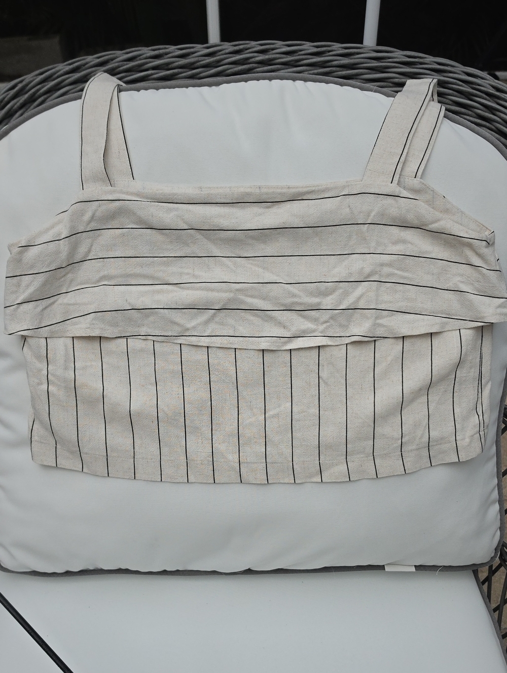 Avec Les Filles Cream and Black Pinstripe Linen-Blend Crop Top